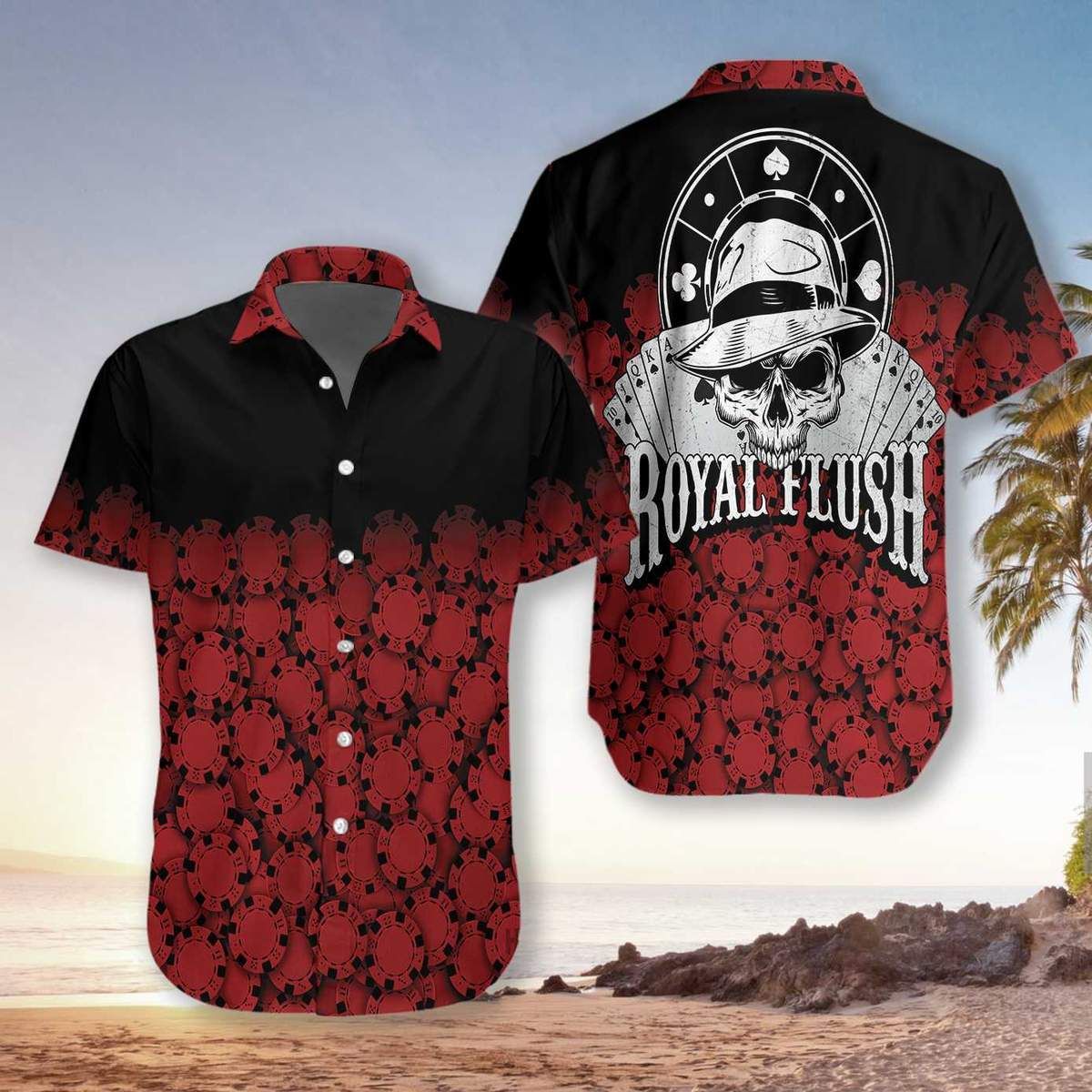 Felacia [Hawaii Shirt] Poker Chips Black and Red Hawaiian Shirt-ZX1707